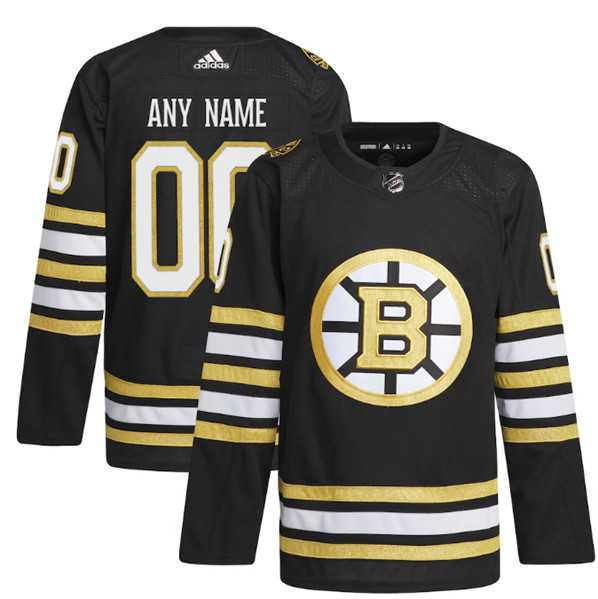 Men's Boston Bruins Custom Black 100th Anniversary Stitched Jersey-0